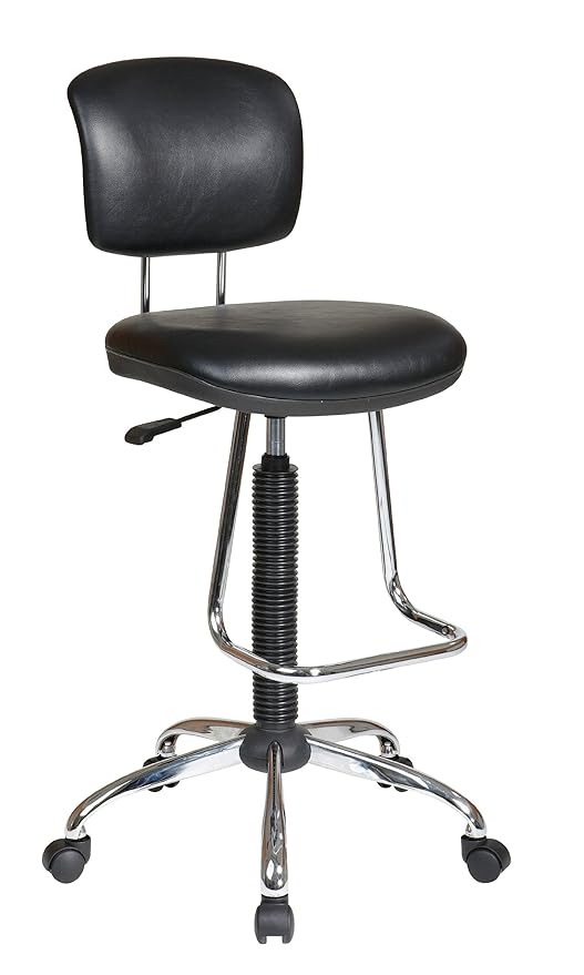 Office Star Pneumatic Drafting Chair With Casters And Chrome Teardrop Footrest Vinyl Stool And Back