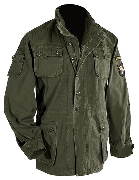 A.Blöchl Vintage US Feldjacke Parka mit Airborne Namensschild mit Futter und Kapuze Wind und Nässe Schutz Jacke Herbst Stone 