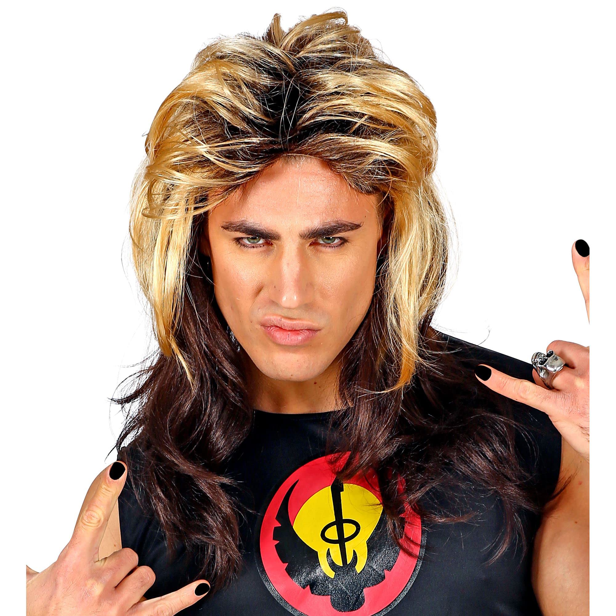 Widmann 04436 80s Rocker Wig, Men, Blonde/Brown, One Size