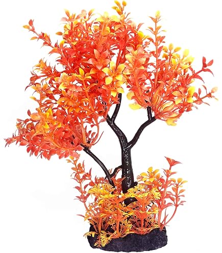 Lantian Aquarium Kunstpflanze Orange Leaves – Extra Groß 55,9 Cm Hoch, Für Süß- & Salzwasser