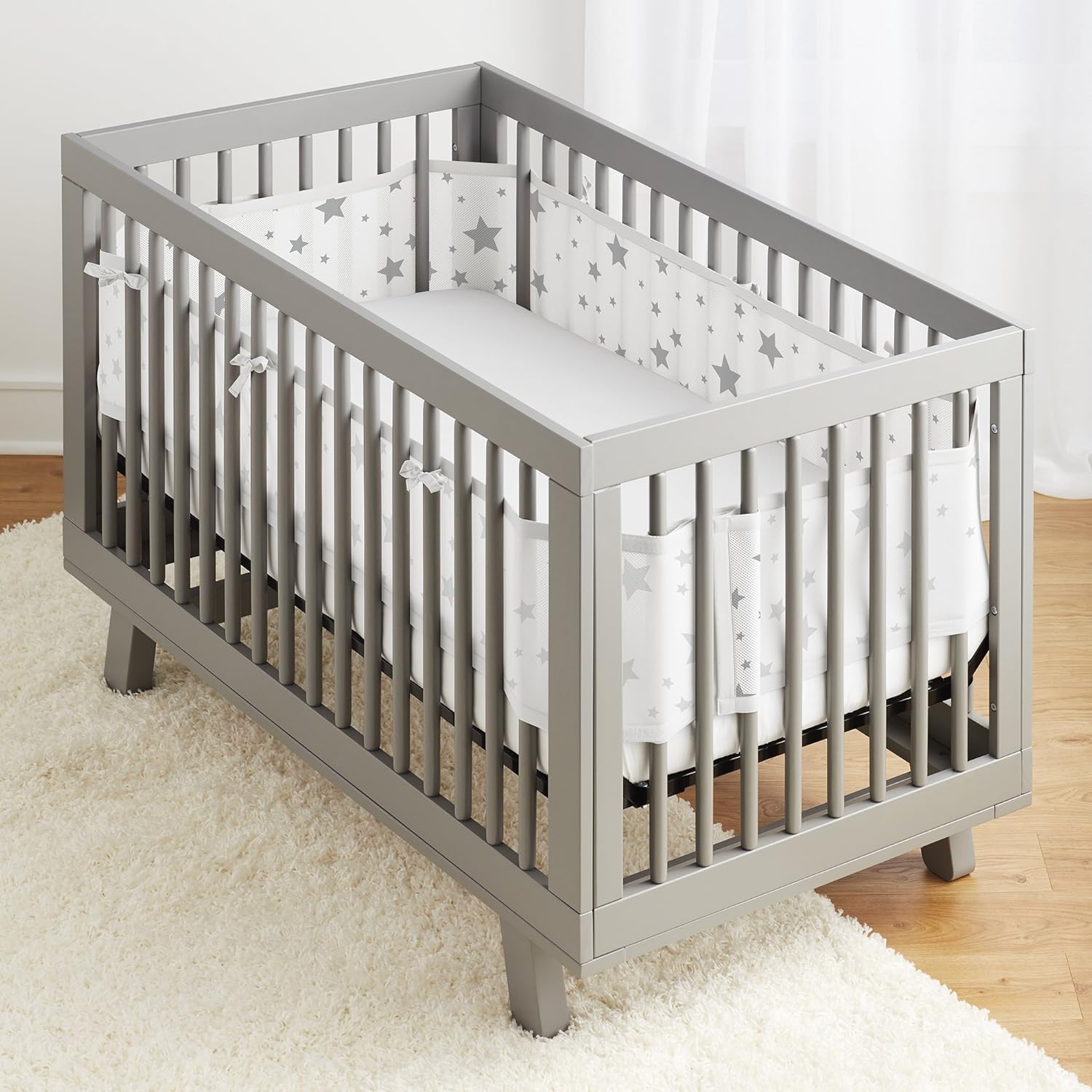 BreathableBaby Classic Breathable Mesh Crib Liner - Starlight White and Gray : Baby
