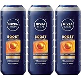 NIVEA MEN Boost 3-in-1 Body Wash, Multipack, 3 x 16.9 FL OZ | 3-in-1 Men's Body Wash, Hair and Face Wash, Enriched with Citrus Scent and Caffeine, Paraben Free, Dermatologically Tested