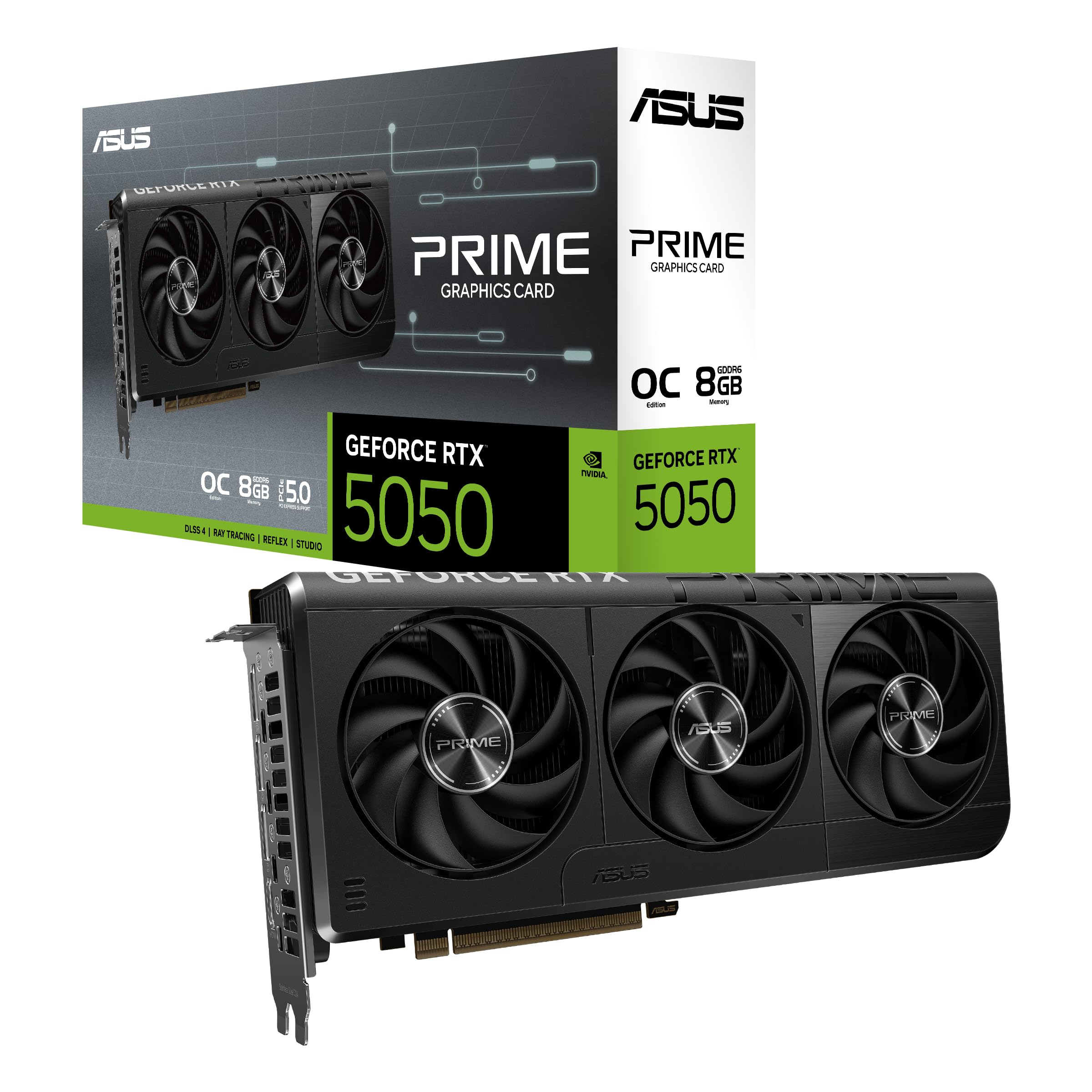 ASUS The SFF-Ready Prime GeForce RTX™ 5050 8GB GDDR6 OC Edition Graphics Card (PCIe® 5.0, 8GB GDDR6, HDMI®/DP 2.1, 2.5-Slot, Axial-tech Fans, Dual BIOS) Image