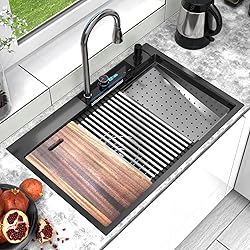 33x22 inch Black Waterfall kitchen Sink Drop In