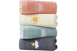 Gukasxi Children's Facial Towel, 4 Pack Kids Washcloth Towels, 100% Cotton Kids Face Towels Hand Towels for Bathroom, Multicolor Fingertip Towels Children Wash Cloths for Hand, Face, Shower