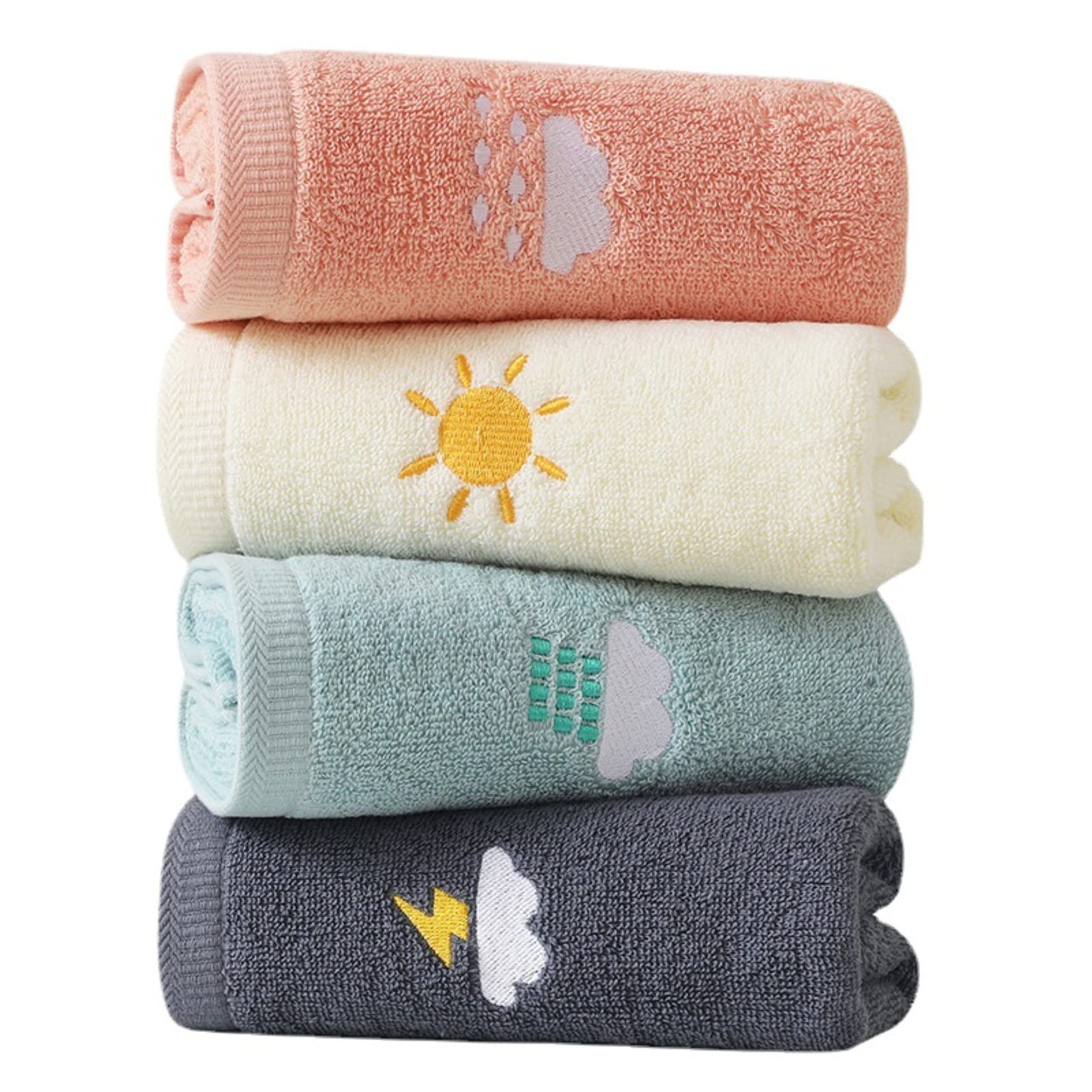 Gukasxi 4 Pack Kids Washcloth Towels 100% Cotton Kids Face & Hand Towels, Multicolor Super Soft Baby Fingertip Towel Children's Facial Towel Wash Cloths for Hand Face and Shower