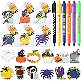 Fullhawl 36 Sets Halloween Sticky Notes and Pens Gifts Spooky Pumpkin Ghost Cat Spider Notepads with Tags Organza Bags for Adults Coworker Students Halloween Goodies Bag Fillers Office School Supplies