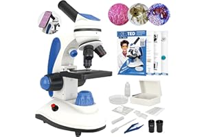 Old Ted 40x - 1000x Kids Microscope. Complete Microscope Kit with pre-Made Slides, Instruction Guide, Phone Adaptor & Microsc