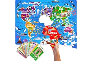 QUOKKA Giant World MAP Shaped Puzzles for Kids Ages 4-6 - 2x3 Feet 70 Piece Puzzles for Toddlers 3-5 - Large Floor Educationa