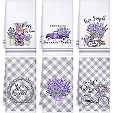 Set of 6 Lavender Kitchen Towels Purple Floral Dishtowels Rustic Absorbent Purple Tea Hand Towels 24 x 16 Inches Lavender Lover Gifts for Farmhouse Kitchen Bathroom Accessories Decorations