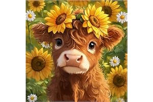 NEGEKFKX Cattle Sunflower Stamped Cross Stitch Kits for Adults - Embroidery Kits for Beginners Adults,11 CT Patterns Dimensions Counted Cross Stitch Kits for Adults Arts Craft 14x14 inch