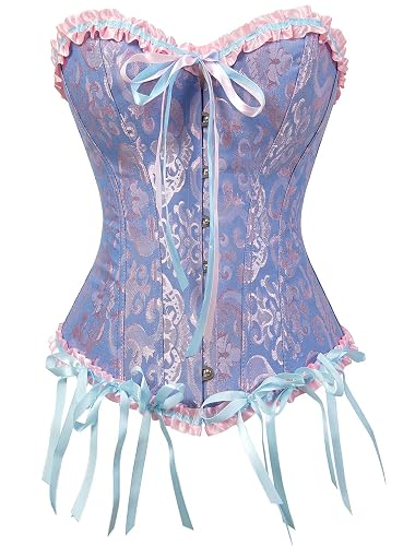 SHYMMUO Underbust Corset Blue Corset Belt Lace Up Floral Waist Trainer