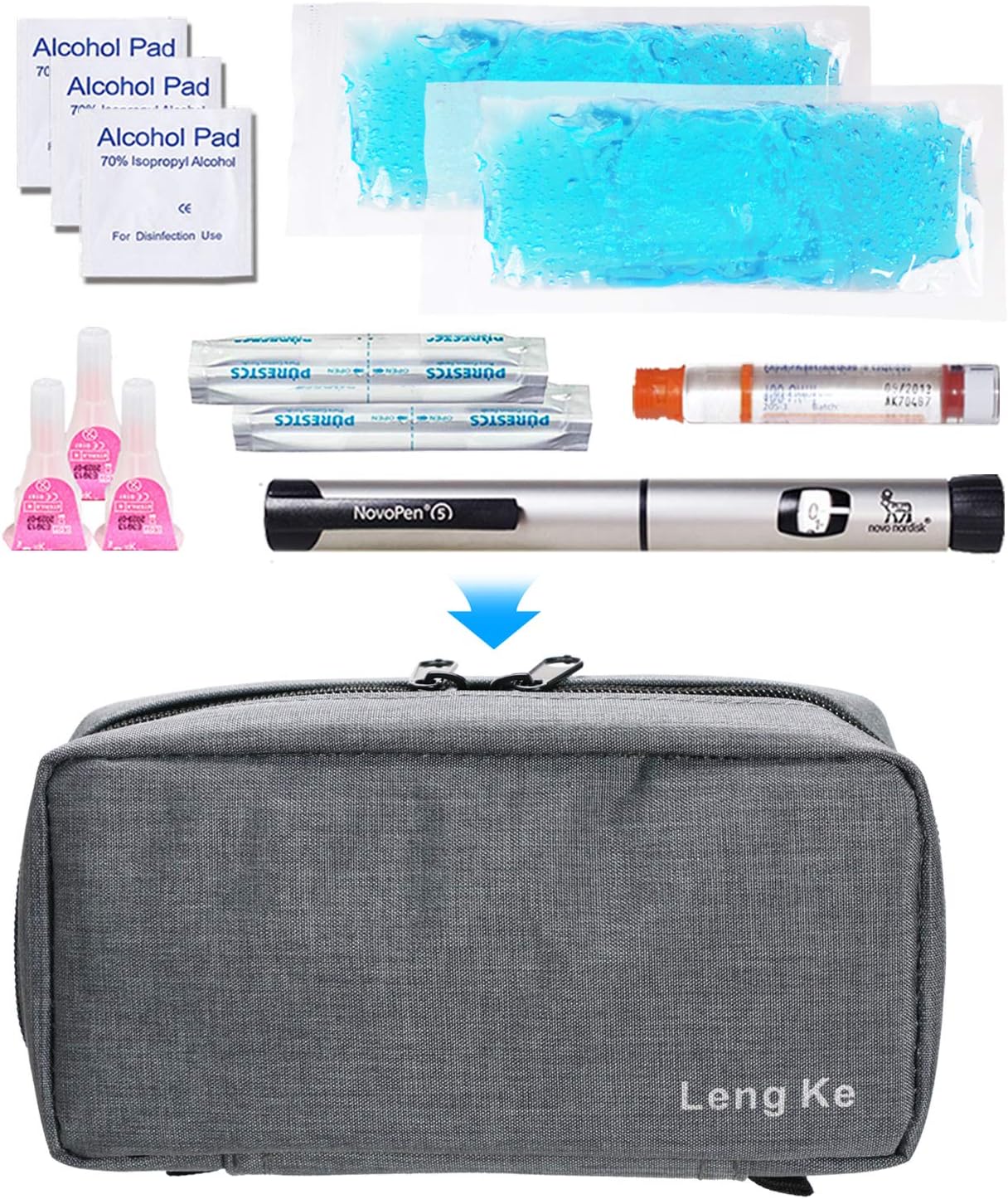 Insulin Cooling Travel Case - Portable Diabetic Supplies Organizer Cooler Bag with 2 Ice Pack by YOUSHARES (Grey): Health & Personal Care