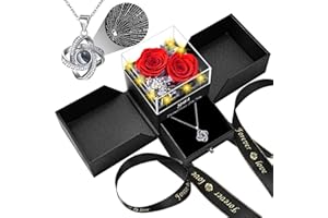 Gnifot 2 Preserved Rose Gift for Women - Eternal Rose with I Love You Necklace - Romantic Birthday Gifts for Girlfriend Mom Her Wife Grandma on Valentines Mothers Day Anniversary Christmas-Red