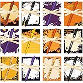 Yeaqee 36 Pcs Halloween Sticky Notes Set Include 12 Pumpkin Bat Ghost Note Pads with 12 Pen and 12 Ribbon Halloween Self-Adhesive Memo Pads for Holiday School Office Home Supplies