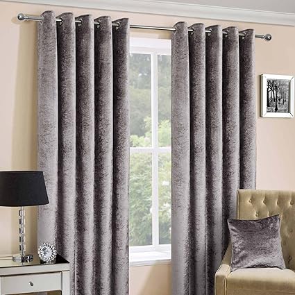 Homescapes Silver Crushed Velvet Lined Curtain Pair 46 X 54 Inch
