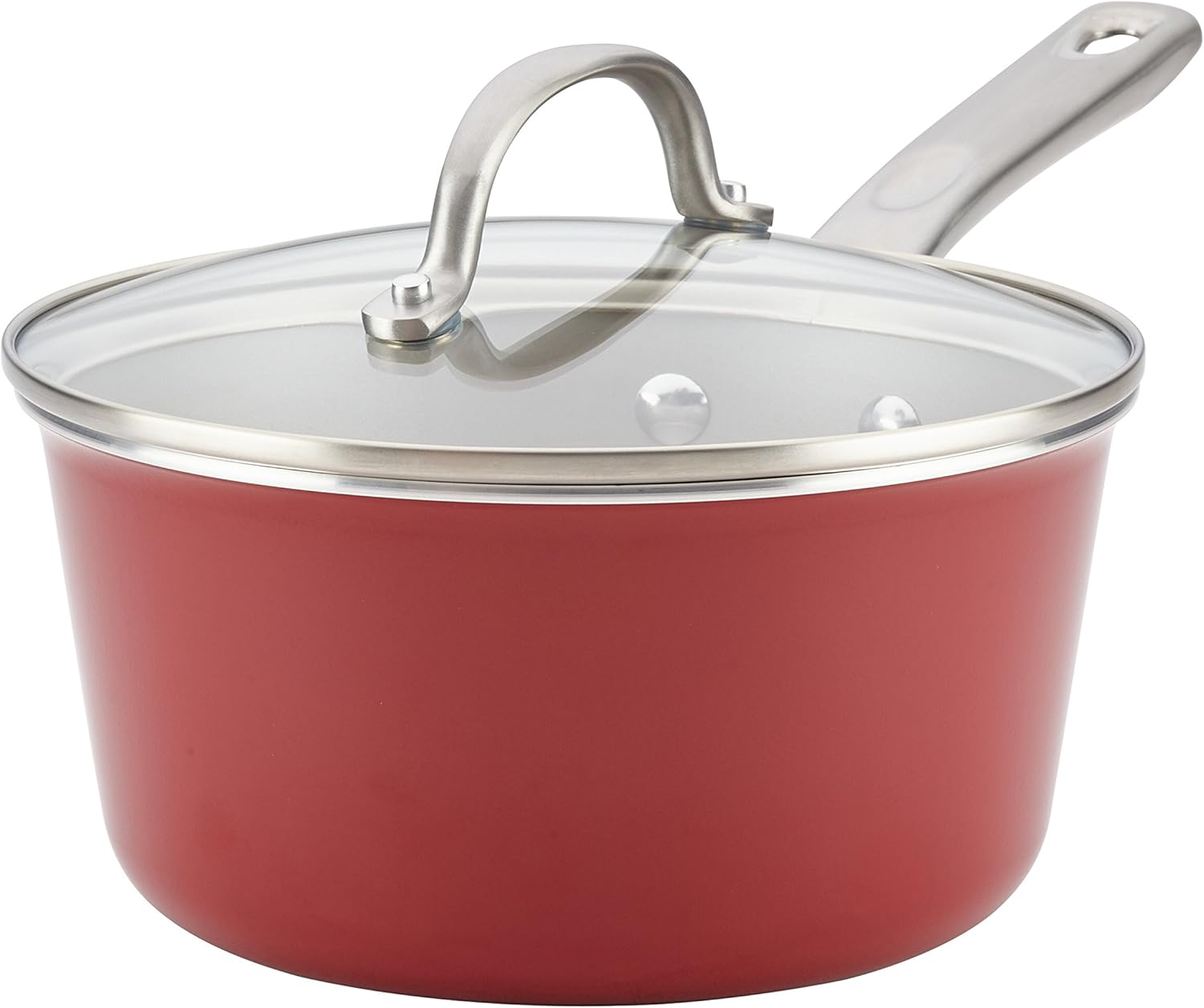 Ayesha Curry 10743 Home Collection Nonstick Sauce Pan/Saucepan with Lid, 3 Quart, Red