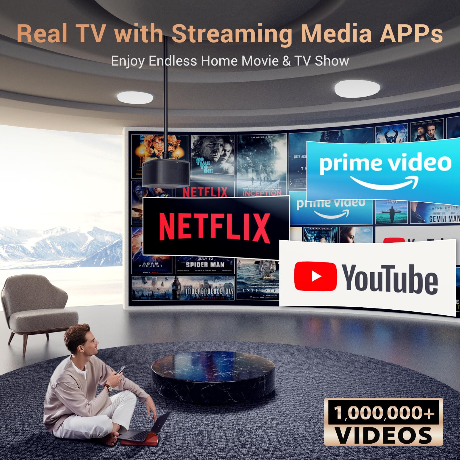HAPPRUN 4K Projector, [Auto Focus/Keystone] Android TV Projector with WiFi and Bluetooth, Netflix/YouTube/Prime Video Officially-Licensed, Native 1080P 800ANSI Movie Projector Home Theater