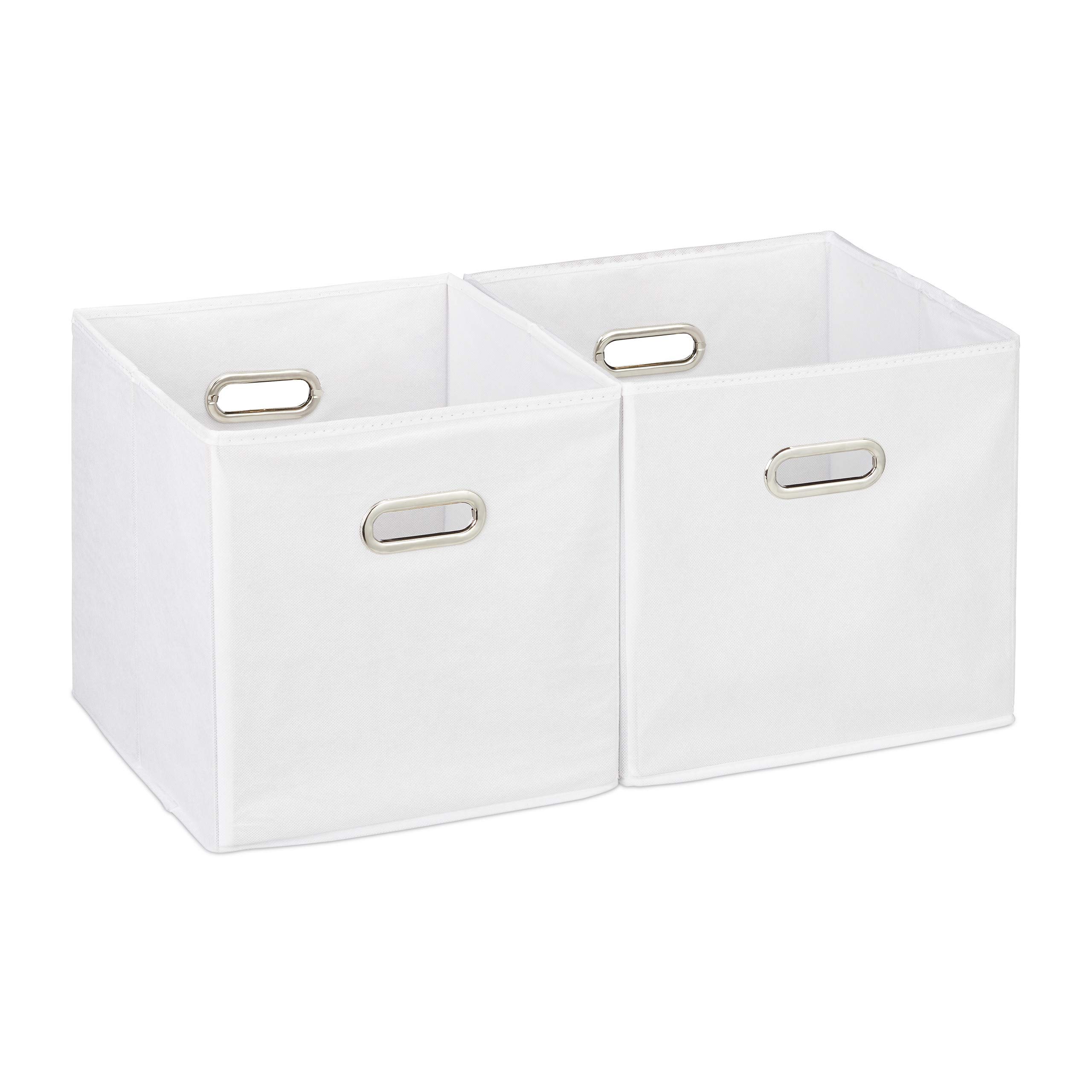 Relaxdays Storage Box Set of 2, No Lids, With Handles, Folding, Square Shelf Bins, 30 x 30 x 30 cm, White