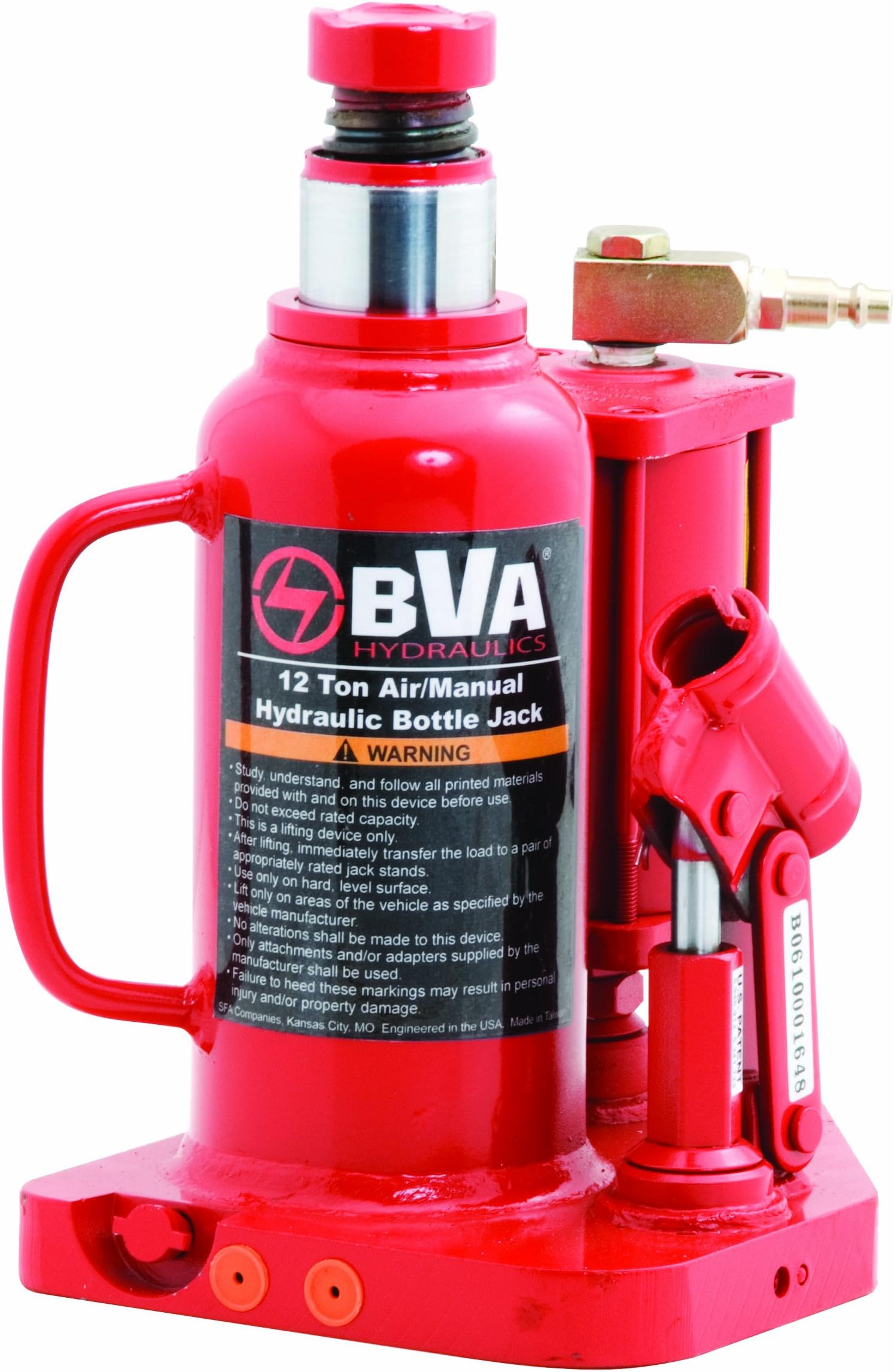 BVA Hydraulics J18122 12 Ton Air/Manual Bottle Jack