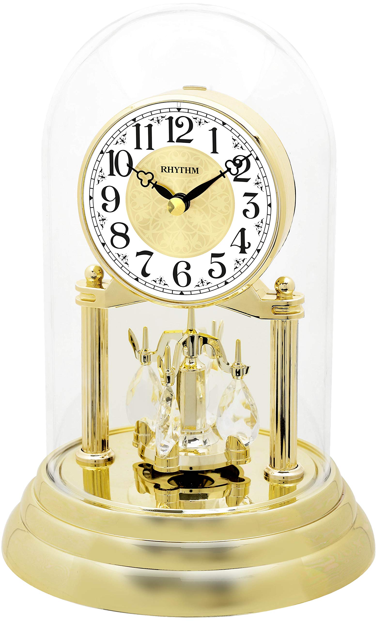 RHYTHM Gold Anniversary Silent Clock with Rotating Pendulum and Easy Read Dial