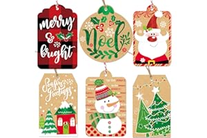 PARTY FUNNY Christmas Gift Tags 60 Count with Untied String (15 Assorted Foil, Printed Designs for Xmas Holiday Present Wrapping)