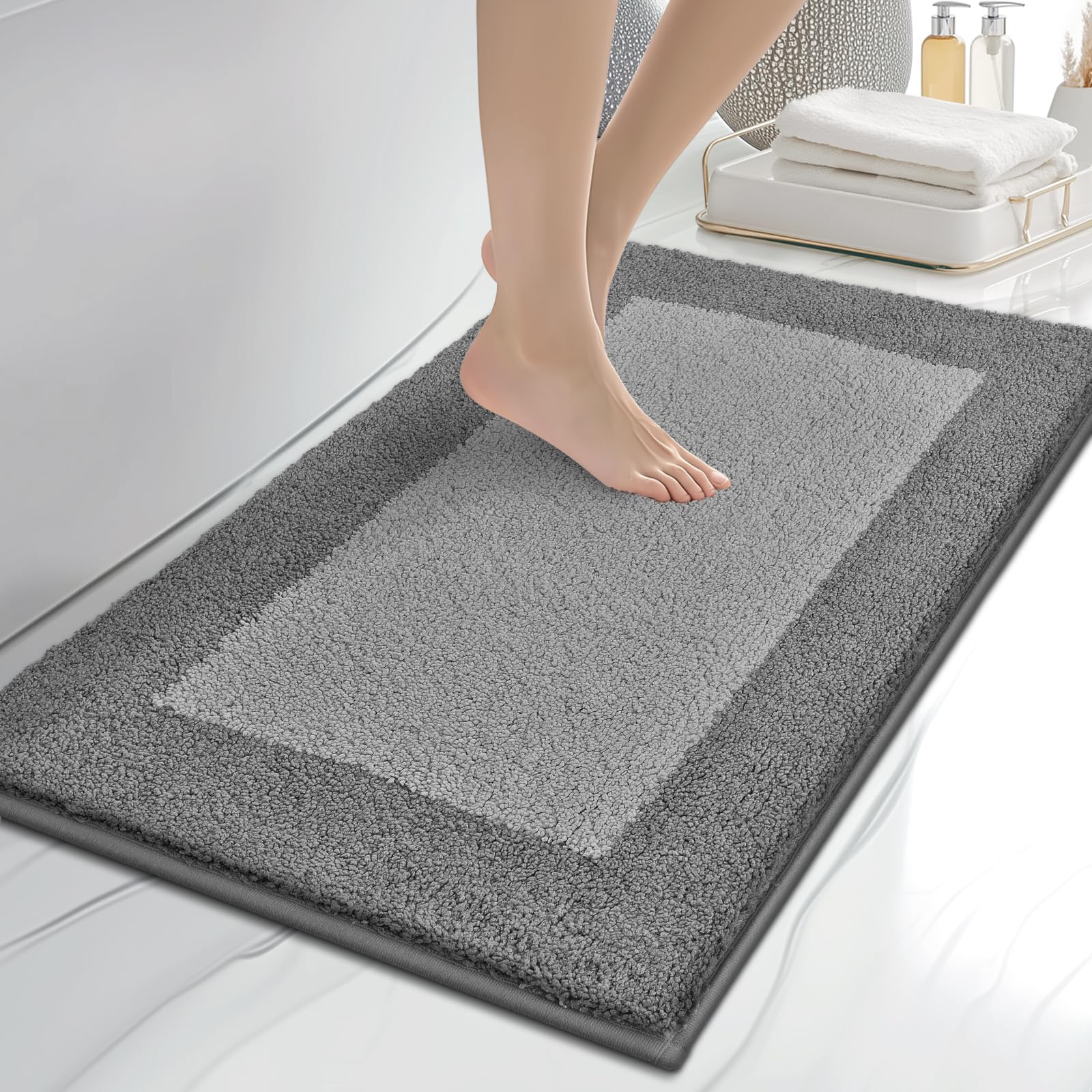 Photo 1 of anllugs Bathroom Rugs 20" x 30", Non-Slip Extra Soft Absorbent Bath Rugs, Machine Washable Quick Dry Bath Mats for Bathroom Floor, Shower, Bathtub and Sink, Grey & Dark Grey