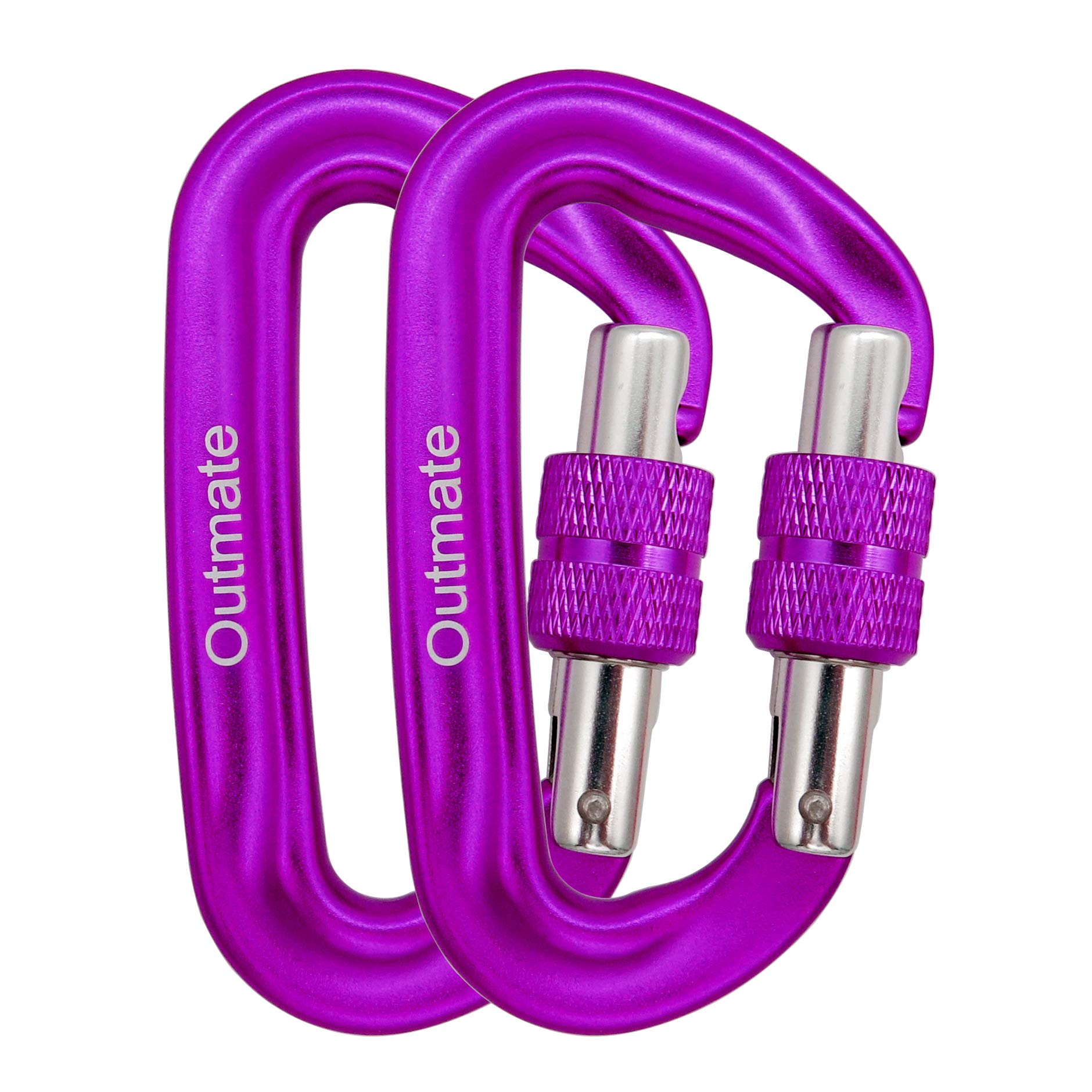 Outmate Carabiner Clip,12kN Aluminium Alloy Screwgate Carabiners,Heavy Duty Clips 2645lbs/1200kg,Perfect Gear for Hammocks Camping Hiking Keyring and Utility(Screw gate,2 Purple)