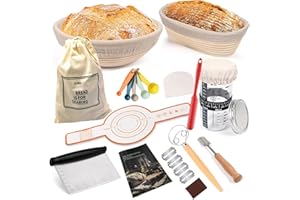 Sourdough Starter Kit,Proofing Basket of two,9 in Round &10 in Oval Banneton proofing Basket set with Silicone Bread Sling, D