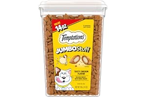 Temptations Jumbo Stuff Crunchy & Soft Cat Treats, Chicken, 14 oz | Crunchy outside, soft inside, under 2 calories per treat, resealable tub, 100% complete & balanced, bigger than Classic