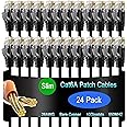 Lysymixs Cat6a Slim Ethernet Patch Cable 1 ft (24 Pack), Cat6a Patch Cable for Data Centers, Cat 6 Patch Cable 10G, Network Patch Cables for Home and Enterprise Network -Black