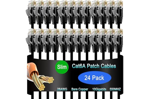 Lysymixs Cat6a Slim Ethernet Patch Cable 1 ft (24 Pack), Cat6a Patch Cable for Data Centers, Cat 6 Patch Cable 10G, Network P