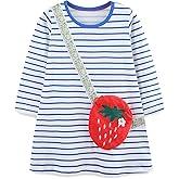 Hongshilian Little Girls Cotton Casual Dress Cartoon Appliques Fall Clothes Basic Jersey Long Sleeved Party Dresses