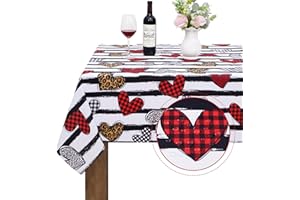 ASPMIZ Valentine's Day Tablecloth Rectangle 60x84 Inch, Black White Striped Love Heart Table Cloth, Polyester Fabric Tablecloths, Waterproof Spillproof Tablecloth for Valentine's Wedding Party Decoration
