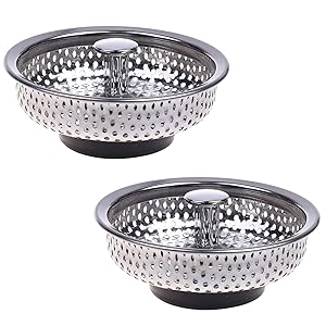 COSMOS Pack of 2 Stainless Steel Kitchen Sink Drain Strainer Basket and Stopper