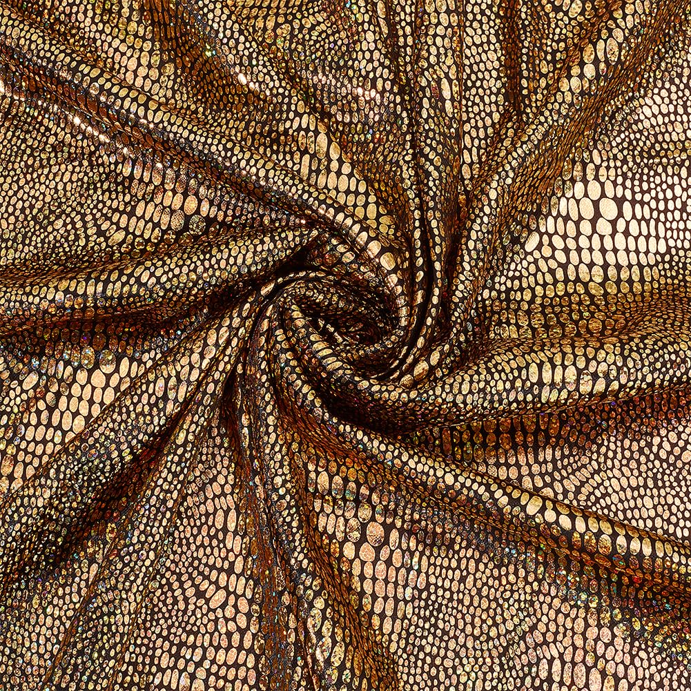 MAYJOYDIY Gold Snake Skin Texture Faux Leather Fabric 1.58×0.9m Gilding Polyester Fabric Shiny Snake Skin Fabric for Sewing Crafts Clothing Accessories Handbag Apparel Party Decoration