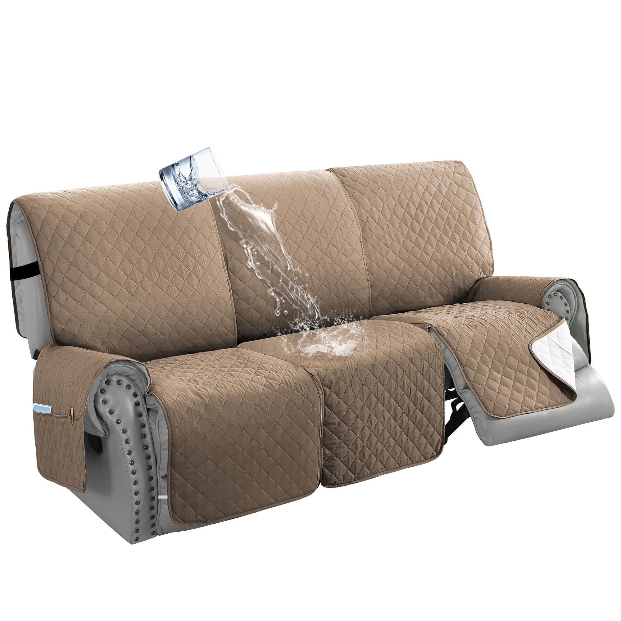 Photo 1 of H.VERSAILTEX 100% Waterproof Recliner Sofa Cover Recliner Couch Cover for 3 seat Non Slip Reclining Couch Cover for Dog Washable Furniture Protector with Elastic Straps(Recliner Sofa, French Oak)