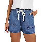MONCCIZA Jean Shorts for Women Drawstring Denim High Elastic Waisted Baggy Summer Shorts with Pockets