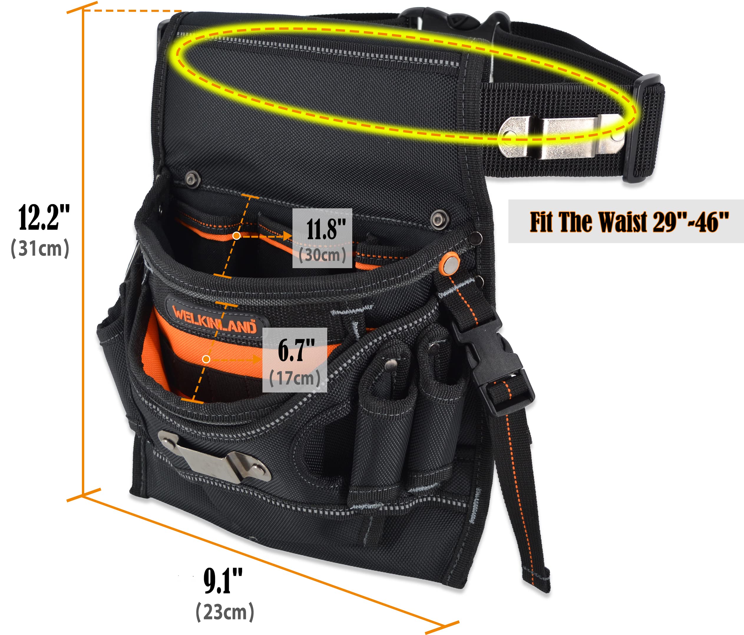 WELKINLAND 10-Pockets Electrician Tool Pouch with Belt Clip, Electricians Tool Pouches Bag, Tool Pouches, Electricians Tool Belt,Electrician Tool Belt