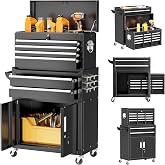 Superday 8 Drawer Rolling Tool Chest with Lock, Tool Storage Cabinet（Black） | Rolling Tool Cart with Lock for DIY &amp; Pros, Assembled Steel Tool Cart with Liner &amp; Hooks for Garage, Workshop, Warehouse
