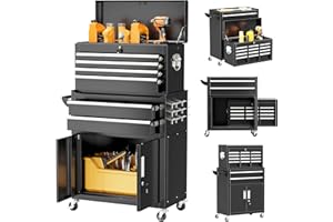 Superday Metal Tool Chest, 8 Drawer Rolling Tool Chest with Wheels, Detachable Tool Storage Cabinet with Lock for Garage, Steel Tool Cart with Liner & Hooks for Workshop, Warehouse (Black)