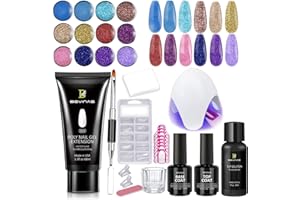 BEVINAS 2.3OZ White Poly Gel Nail Kit with UV Lamp,12 Glitters and 68ml Clear Poly Nail Gel Starter Kit for Poly Gel Nail Extension DIY Home Glitter Poly Gel Kit nail kit for beginners with everything