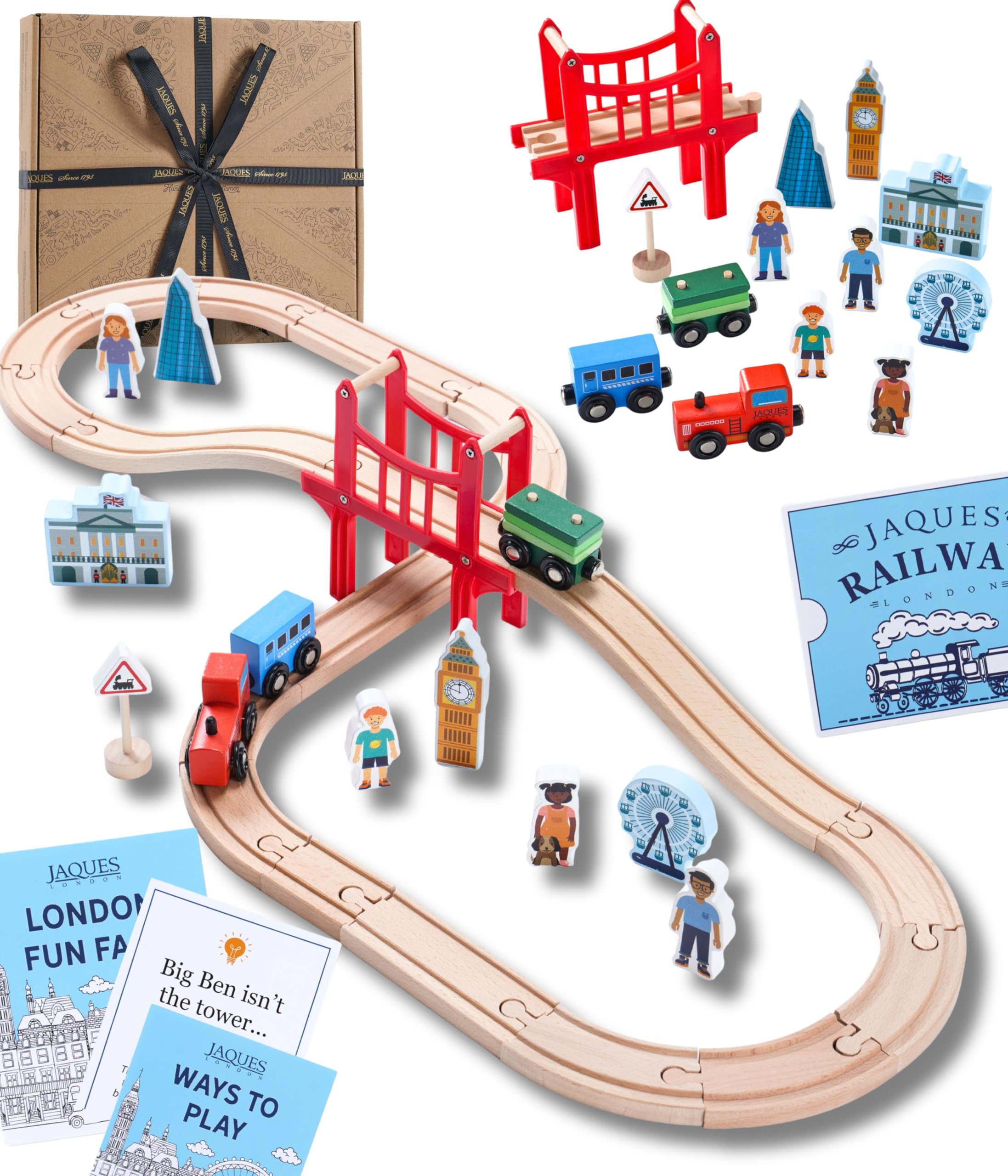 Jaques of London Themed Toy Train Set with Wooden Tracks | Sustainable Wooden Railway for Kids & Toddler Toys for 3 Year Olds | Since 1795