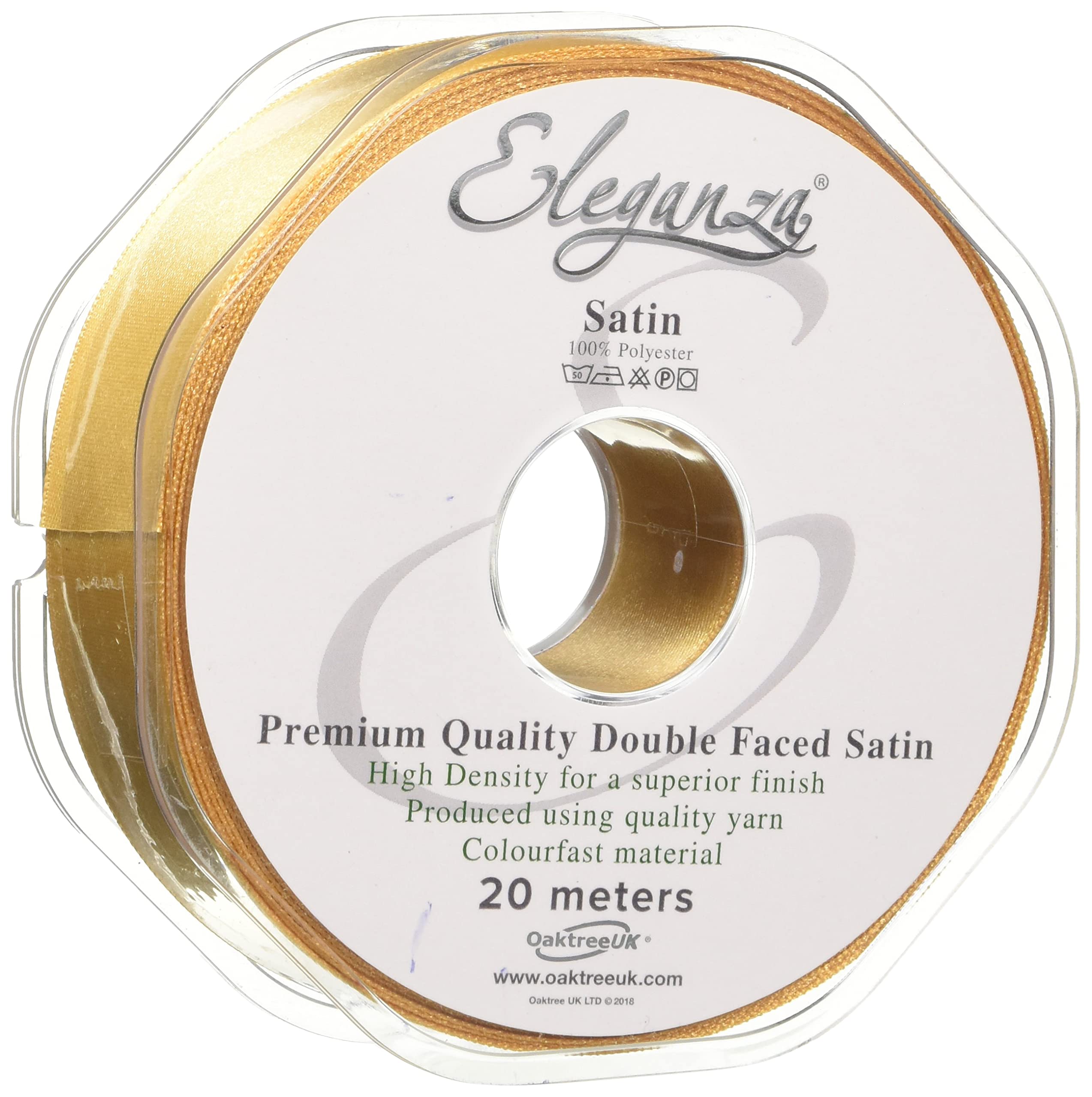 Eleganza Double Faced Satin 25mm x 20m Gold No.35, 25 mm x 20 m