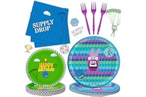 HAXPACAL Video Games Party Tableware Supplies 64pcs Llama Set Including 32 pcs Plates, 16 pcs Forks and 16 pcs Napkins, Video Games Theme Party Baby Shower Birthday Decorations