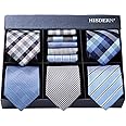 HISDERN Mens Ties Set 5PCS Collection Tie with Pocket Sqaure Formal Business Necktie Present Box Neckties Set for Men