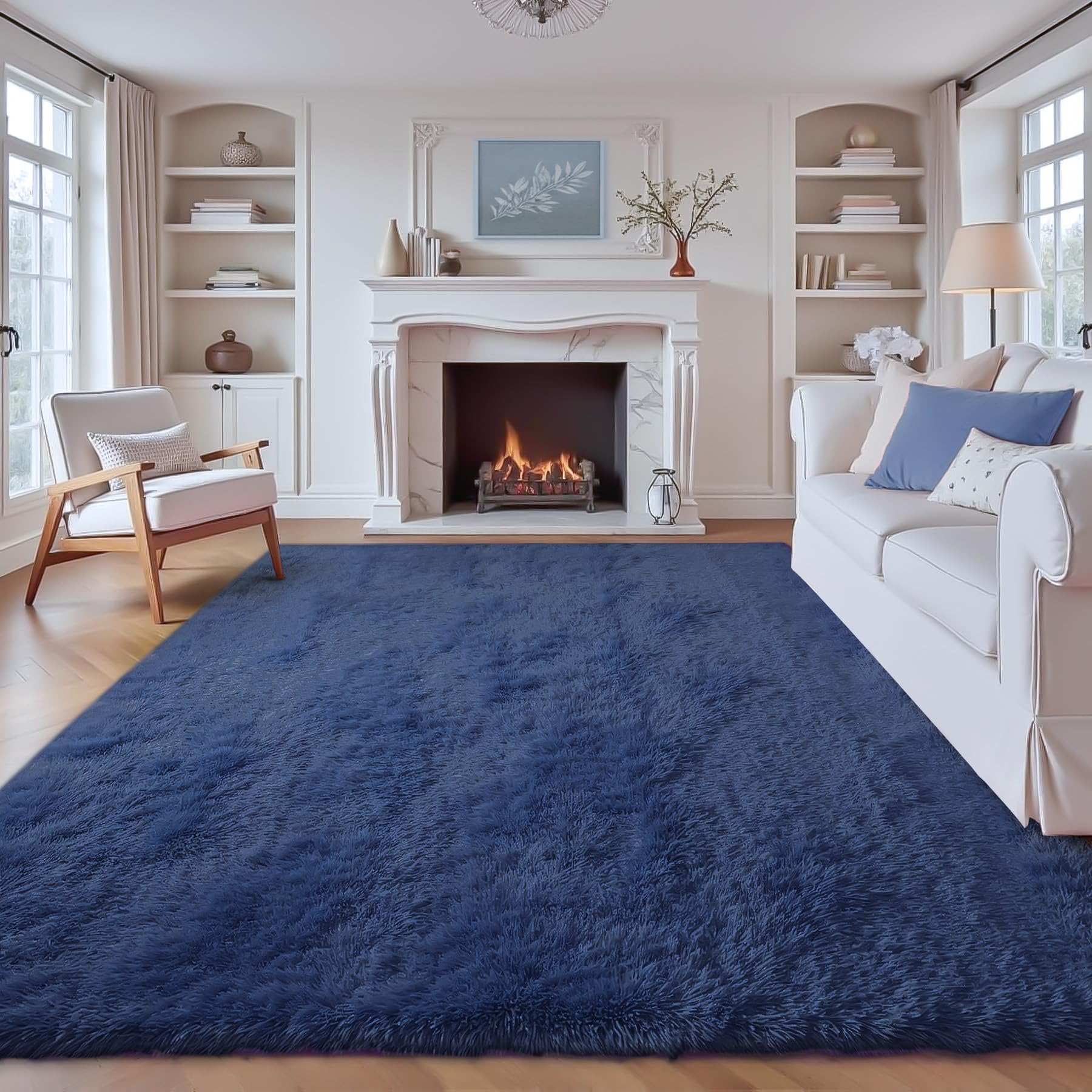 Photo 1 of 8x10 Area Rug for Living Room: Fluffy Shag Soft Washable Rugs Large Fuzzy Plush Indoor Carpet for Bedroom Nursery Playroom Kids Girls Boys Room (Navy Blue, 8'x10')