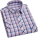 Cromoncent Mens Button Down Short Sleeve Shirts 100% Cotton Plaid Summer Casual Shirts for Men with Pockets