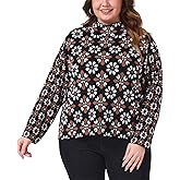 Agnes Orinda Women's Plus Size Floral Print Long Sleeve Sweaters Cozy Knit Mock Neck Pullover Fall Winter Sweater Top