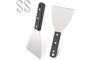 Grill Griddle Scraper Set of 2, Leonyo Stainless Steel Versatile Metal flat Top Grill Scraper for Dough Pancake Pizza Teppanyaki BBQ Home Baking Cooking, Slant Edge & Dishwasher Safe